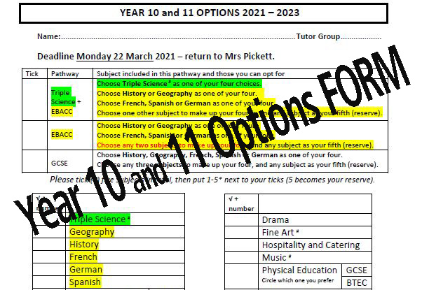 Gcse Options Evening For Year 9